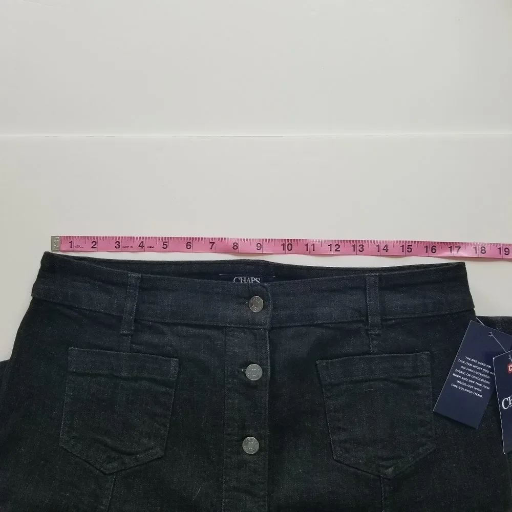 CHAPS Button Front Jean Skirt Black - Picture 8 of 8